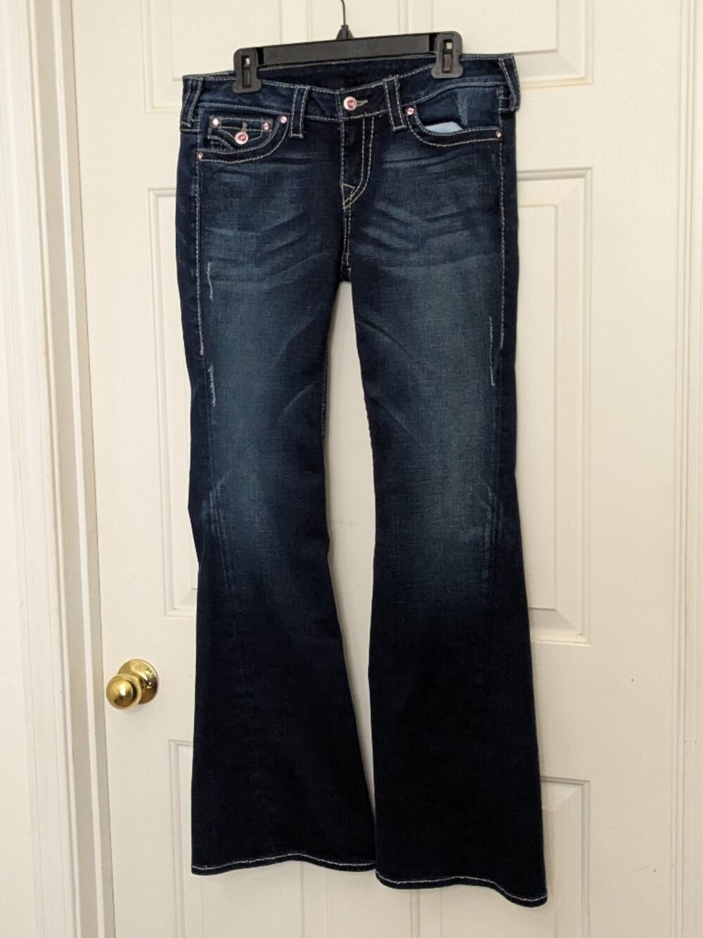 True Religion Women's Blue Boot cut Jeans Size 32 Rhinestone Made In USA . - Picture 3 of 14